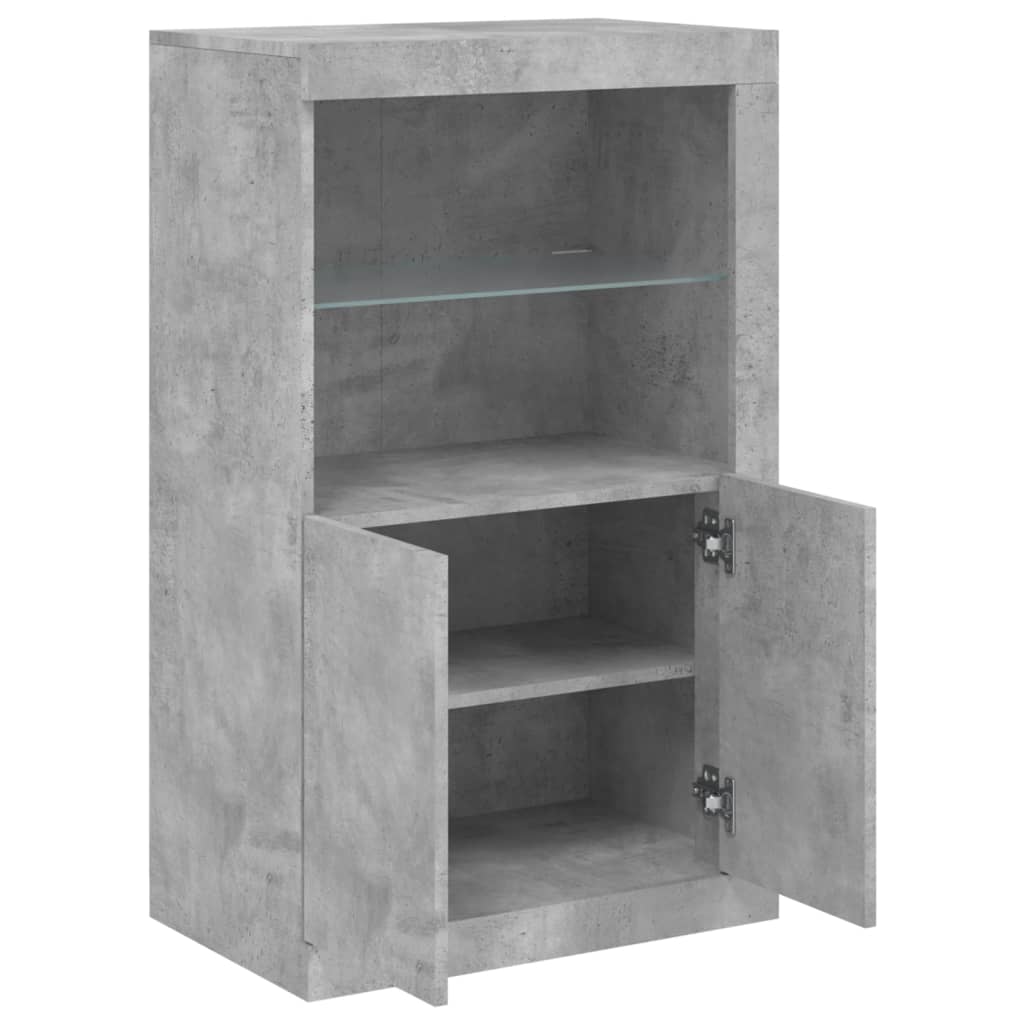 Side Cabinet with LED Lights Concrete Grey Engineered Wood