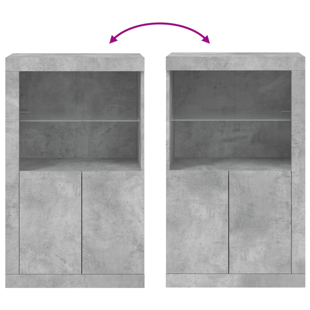 Side Cabinet with LED Lights Concrete Grey Engineered Wood