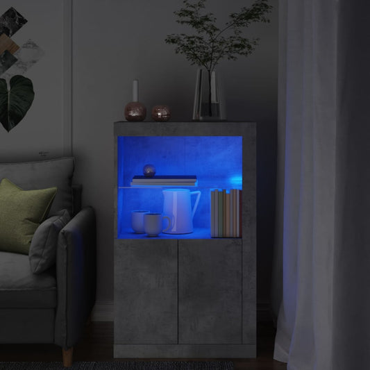 Side Cabinet with LED Lights Concrete Grey Engineered Wood
