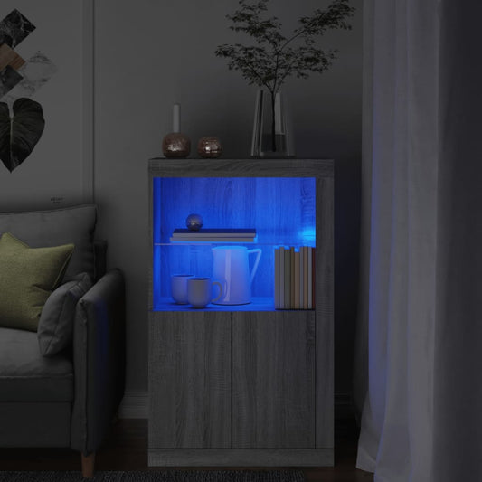 Side Cabinet with LED Lights Grey Sonoma Engineered Wood