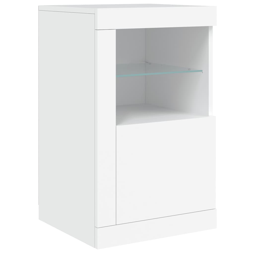 Side Cabinet with LED Lights White Engineered Wood