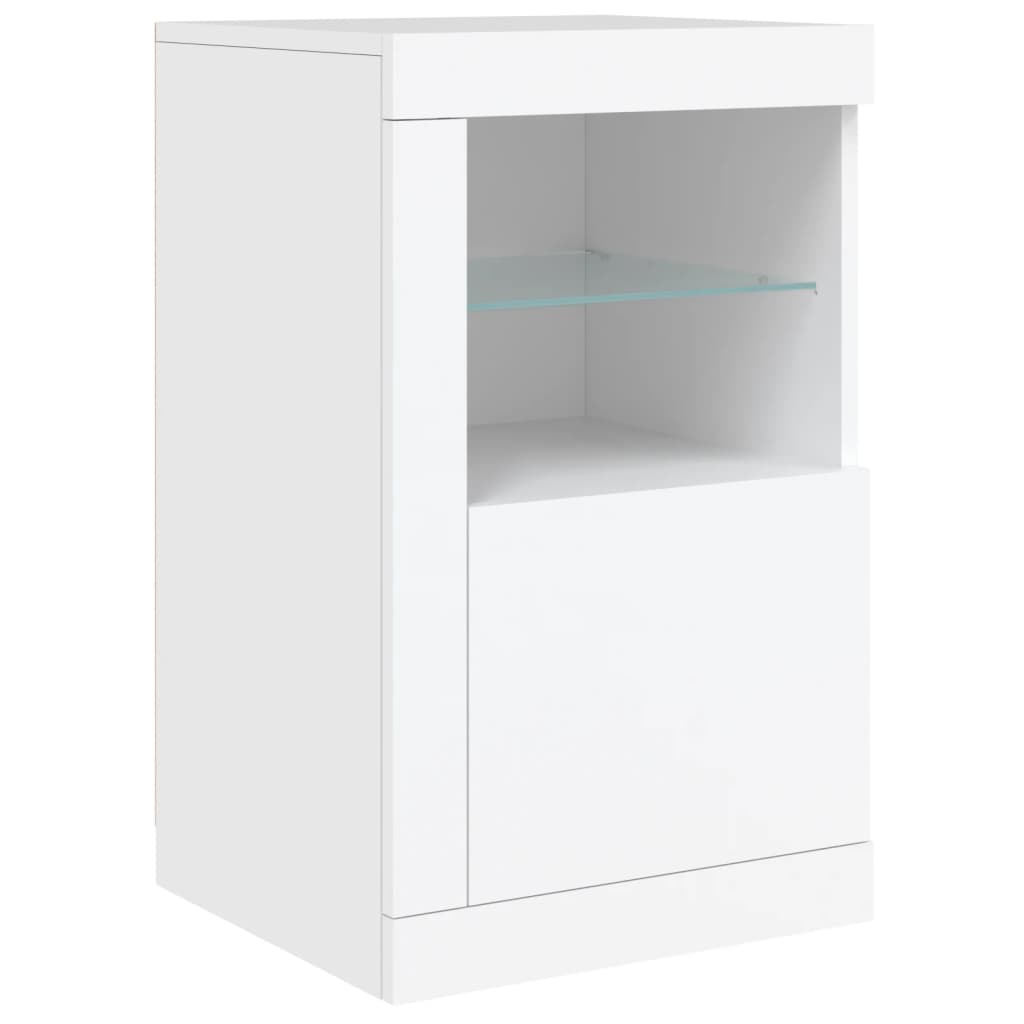 Side Cabinet with LED Lights White Engineered Wood