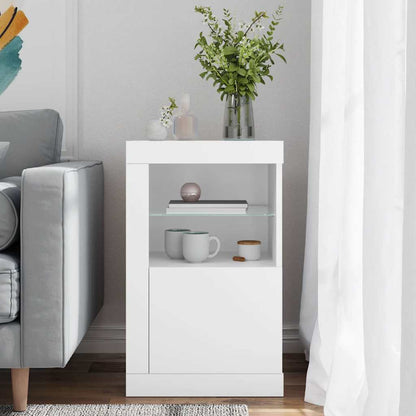 Side Cabinet with LED Lights White Engineered Wood