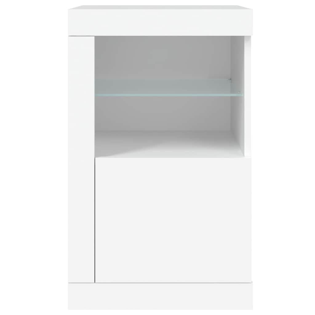 Side Cabinet with LED Lights White Engineered Wood