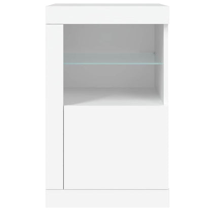 Side Cabinet with LED Lights White Engineered Wood