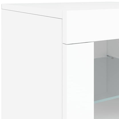 Side Cabinet with LED Lights White Engineered Wood