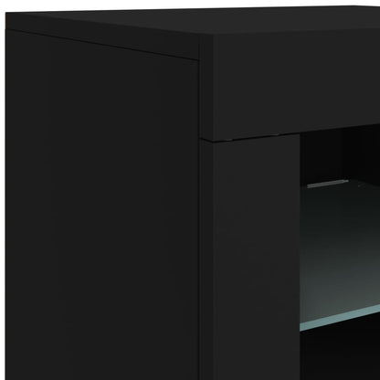Side Cabinets with LED Lights 2 pcs Black Engineered Wood
