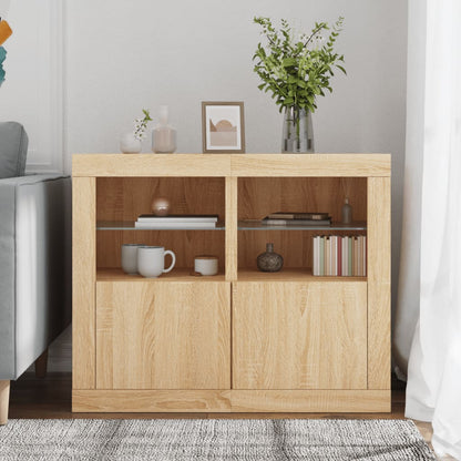 Side Cabinets with LED Lights 2 pcs Sonoma Oak Engineered Wood