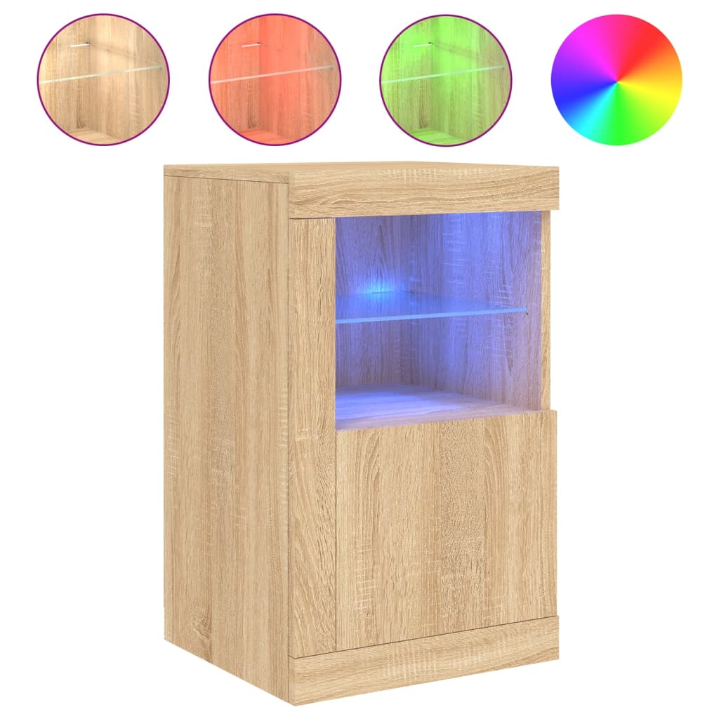 Side Cabinets with LED Lights 2 pcs Sonoma Oak Engineered Wood