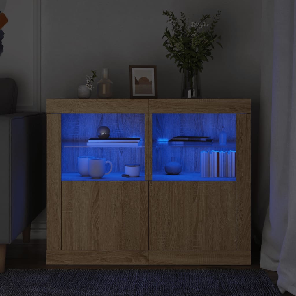 Side Cabinets with LED Lights 2 pcs Sonoma Oak Engineered Wood