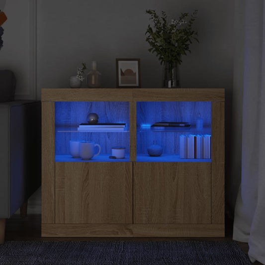 Side Cabinets with LED Lights 2 pcs Sonoma Oak Engineered Wood