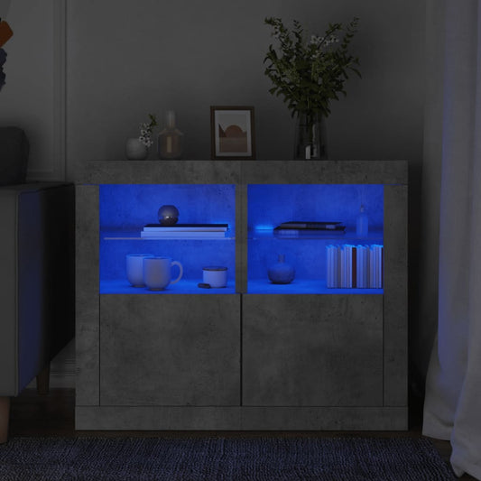 Side Cabinets with LED Lights 2 pcs Concrete Grey