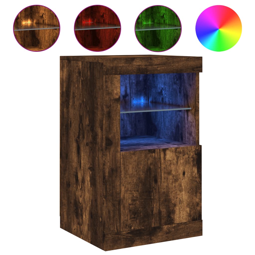 Side Cabinet with LED Lights Smoked Oak Engineered Wood