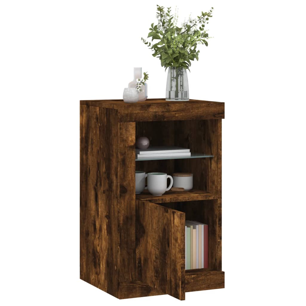 Side Cabinet with LED Lights Smoked Oak Engineered Wood