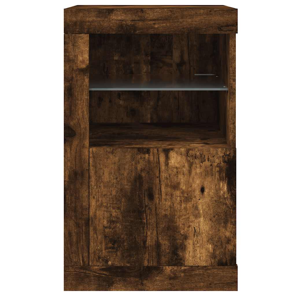 Side Cabinet with LED Lights Smoked Oak Engineered Wood
