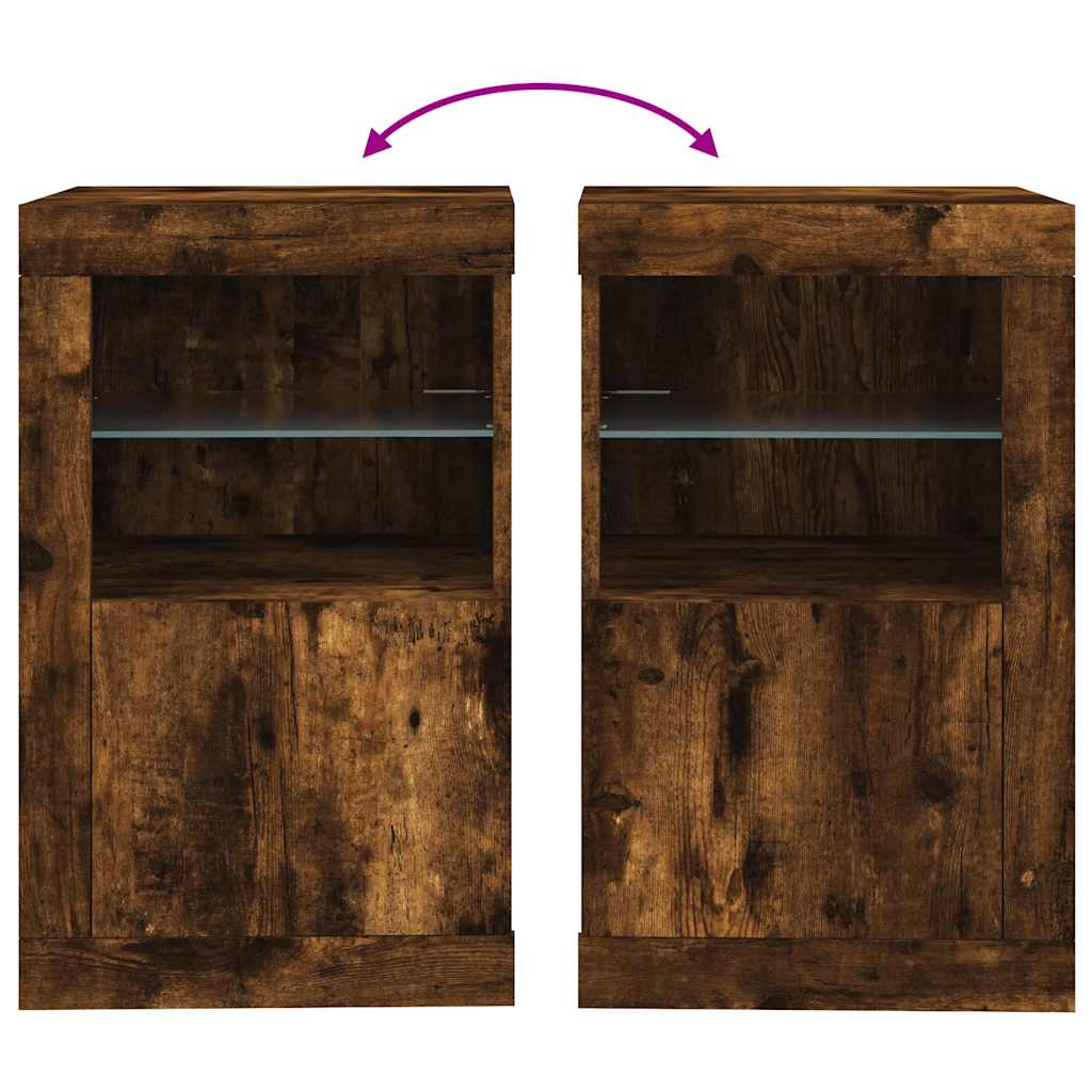 Side Cabinet with LED Lights Smoked Oak Engineered Wood