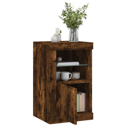 Side Cabinets with LED Lights 2 pcs Smoked Oak Engineered Wood