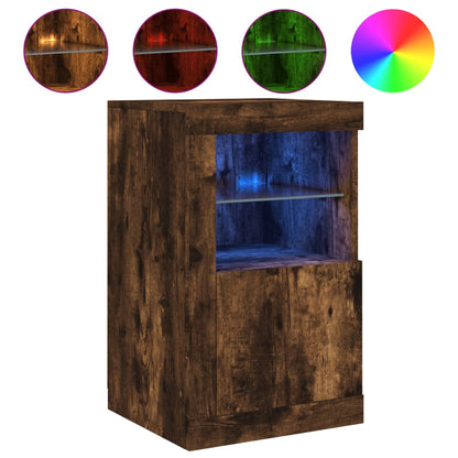 Side Cabinets with LED Lights 2 pcs Smoked Oak Engineered Wood