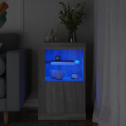 Side Cabinet with LED Lights Grey Sonoma Engineered Wood