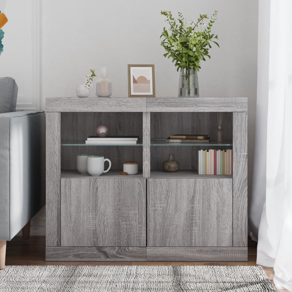 Side Cabinets with LED Lights 2 pcs Grey Sonoma Engineered Wood