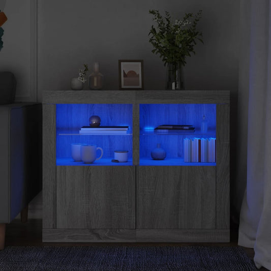 Side Cabinets with LED Lights 2 pcs Grey Sonoma Engineered Wood