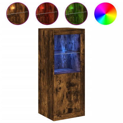 Sideboard with LED Lights Smoked Oak 41x37x100 cm