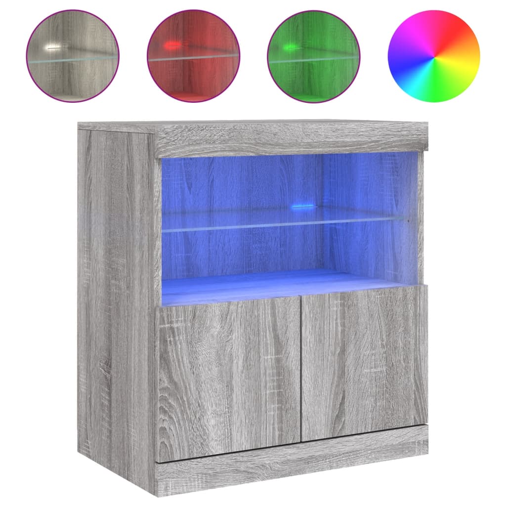 Sideboard with LED Lights Grey Sonoma 60x37x67 cm