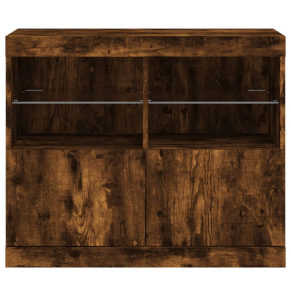Sideboard with LED Lights Smoked Oak 81x37x67 cm