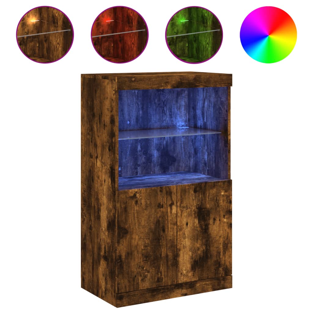 Sideboard with LED Lights Smoked Oak 60,5x37x100 cm