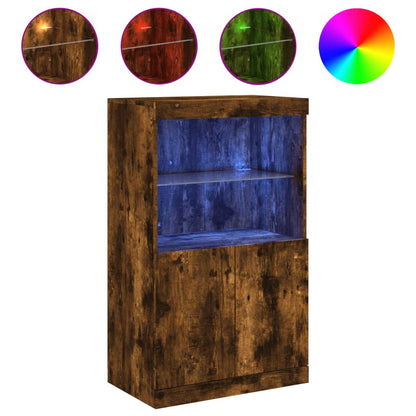 Sideboard with LED Lights Smoked Oak 60,5x37x100 cm