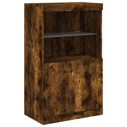 Sideboard with LED Lights Smoked Oak 60,5x37x100 cm