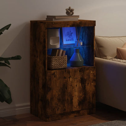 Sideboard with LED Lights Smoked Oak 60,5x37x100 cm
