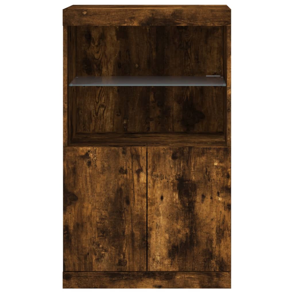 Sideboard with LED Lights Smoked Oak 60,5x37x100 cm