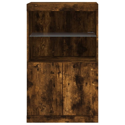 Sideboard with LED Lights Smoked Oak 60,5x37x100 cm