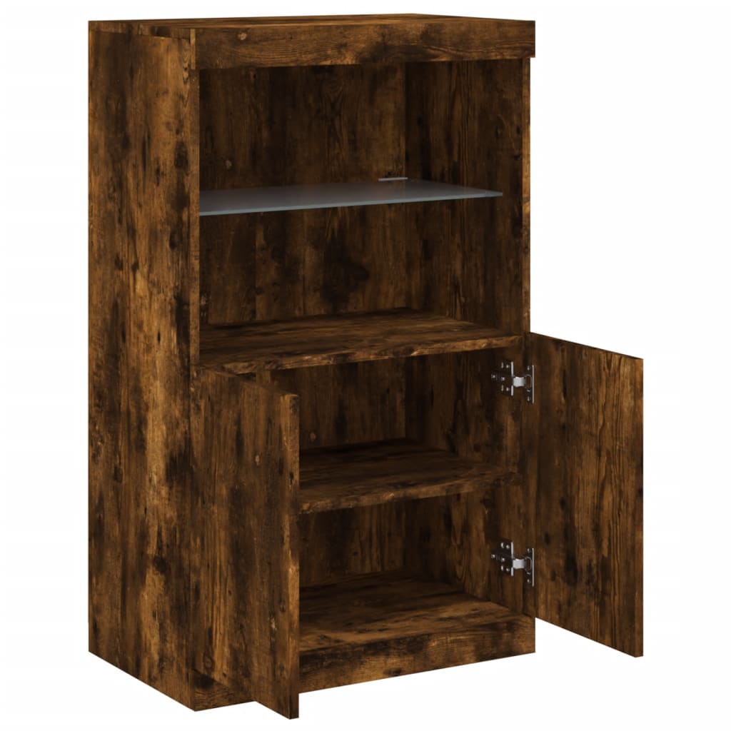Sideboard with LED Lights Smoked Oak 60,5x37x100 cm