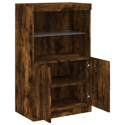 Sideboard with LED Lights Smoked Oak 60,5x37x100 cm