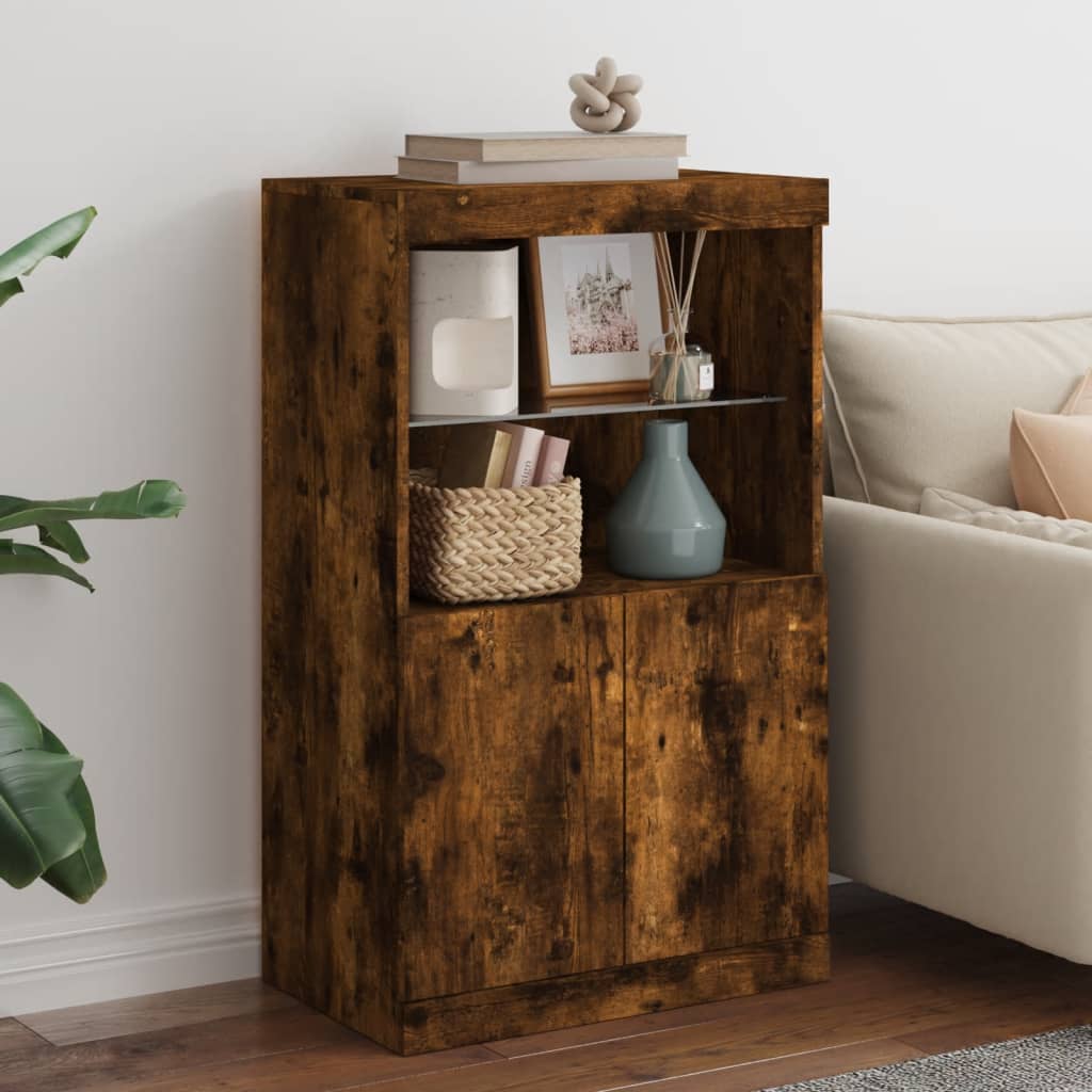Sideboard with LED Lights Smoked Oak 60,5x37x100 cm