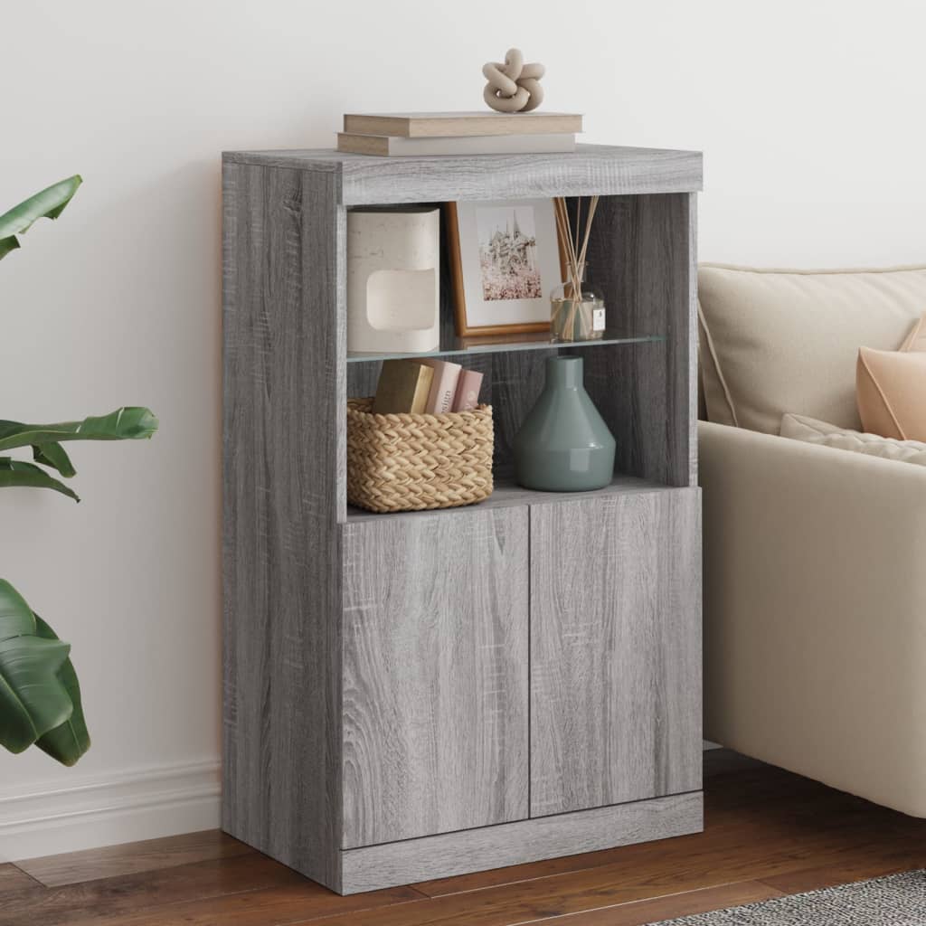 Sideboard with LED Lights Grey Sonoma 60,5x37x100 cm