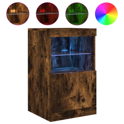 Sideboard with LED Lights Smoked Oak 41x37x67 cm