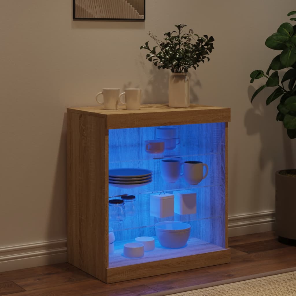 Sideboard with LED Lights Sonoma Oak 60.5x37x67 cm