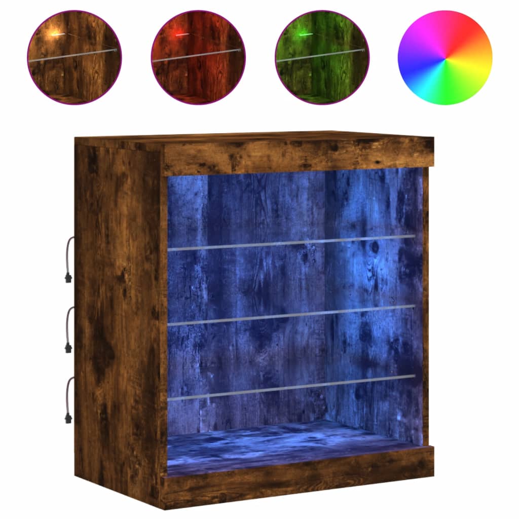 Sideboard with LED Lights Smoked Oak 60,5x37x67 cm
