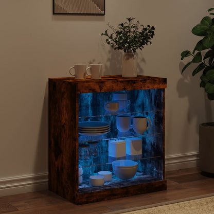 Sideboard with LED Lights Smoked Oak 60,5x37x67 cm
