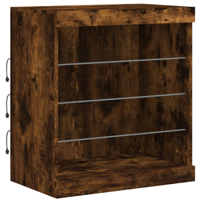 Sideboard with LED Lights Smoked Oak 60.5x37x67 cm