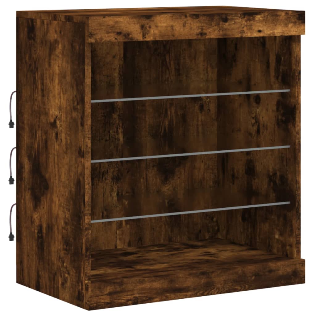 Sideboard with LED Lights Smoked Oak 60,5x37x67 cm