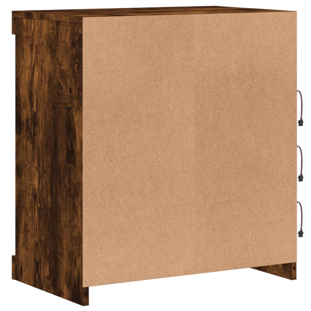 Sideboard with LED Lights Smoked Oak 60.5x37x67 cm