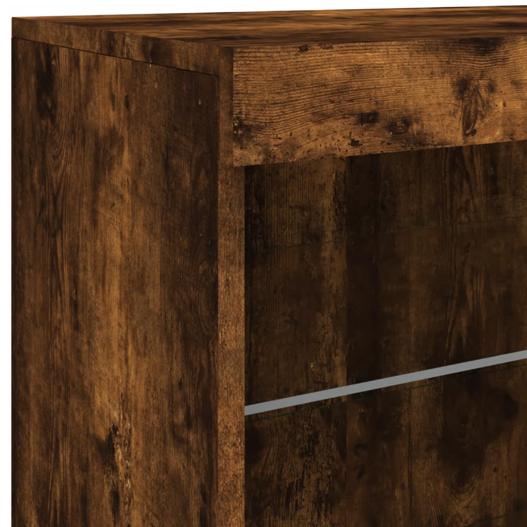 Sideboard with LED Lights Smoked Oak 60,5x37x67 cm