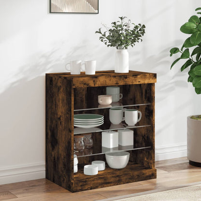 Sideboard with LED Lights Smoked Oak 60,5x37x67 cm
