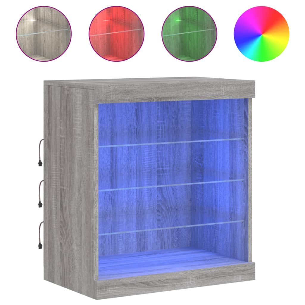 Sideboard with LED Lights Grey Sonoma 60.5x37x67 cm