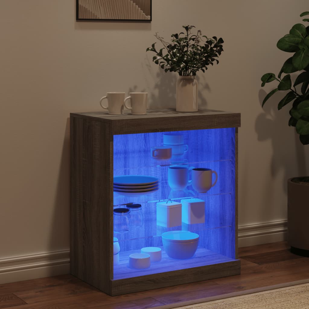 Sideboard with LED Lights Grey Sonoma 60.5x37x67 cm