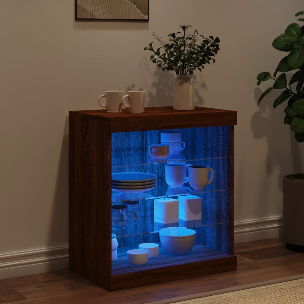 Sideboard with LED Lights Brown Oak 60.5x37x67 cm
